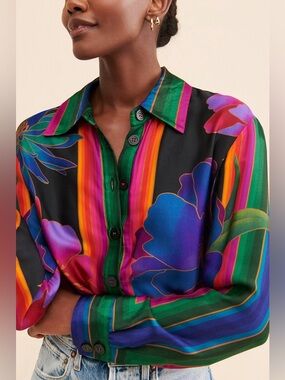 Farm Rio Flower Season Scarf Top Size Small NWT